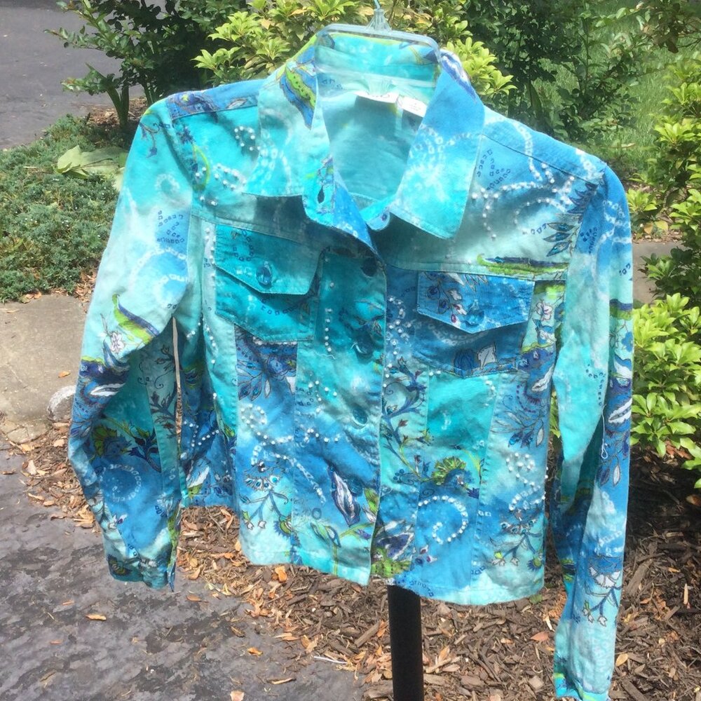 CATO Pearl & Sequin  Aqua Jean Jacket